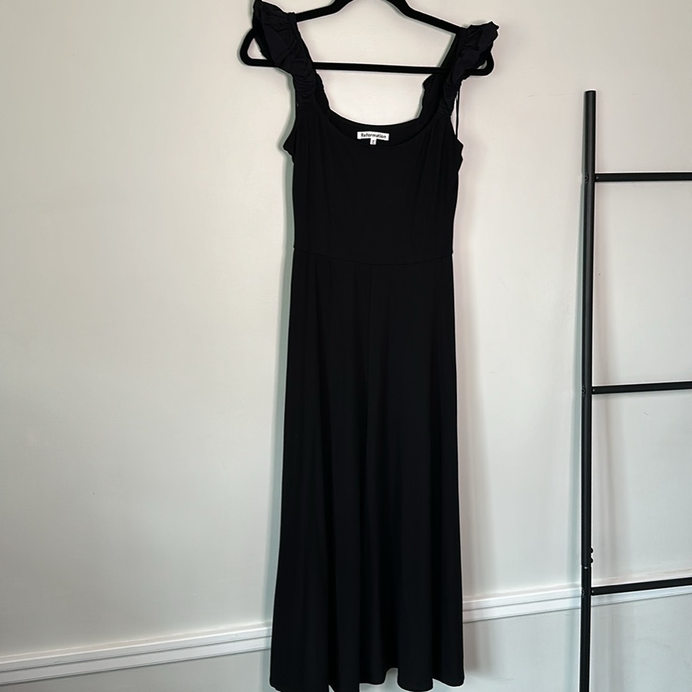 Reformation Black Midi Dress with Twisted Straps - Picture 4 of 9